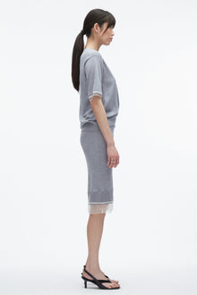 French Tuck Knit Dress with Organza | Grey Melange