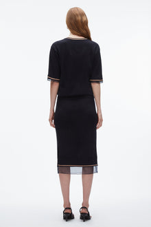 French Tuck Knit Dress with Organza | Navy
