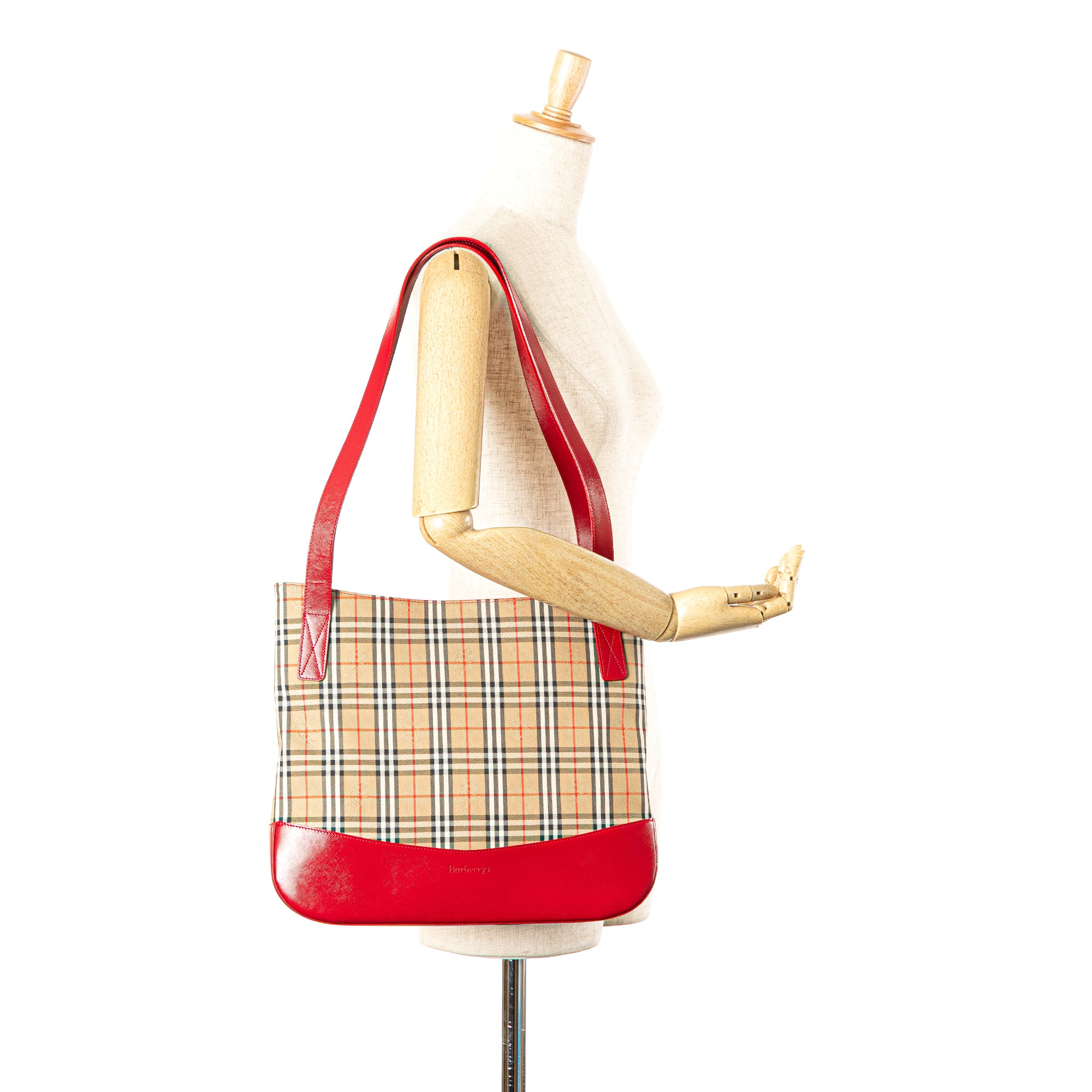 Burberry | Pre-Owned Haymarket Check Canvas Tote | Brown/Beige