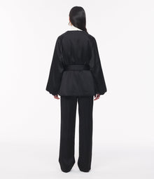 Another Tomorrow Padded Wrap Coat in Black – Satin Women's Outerwear