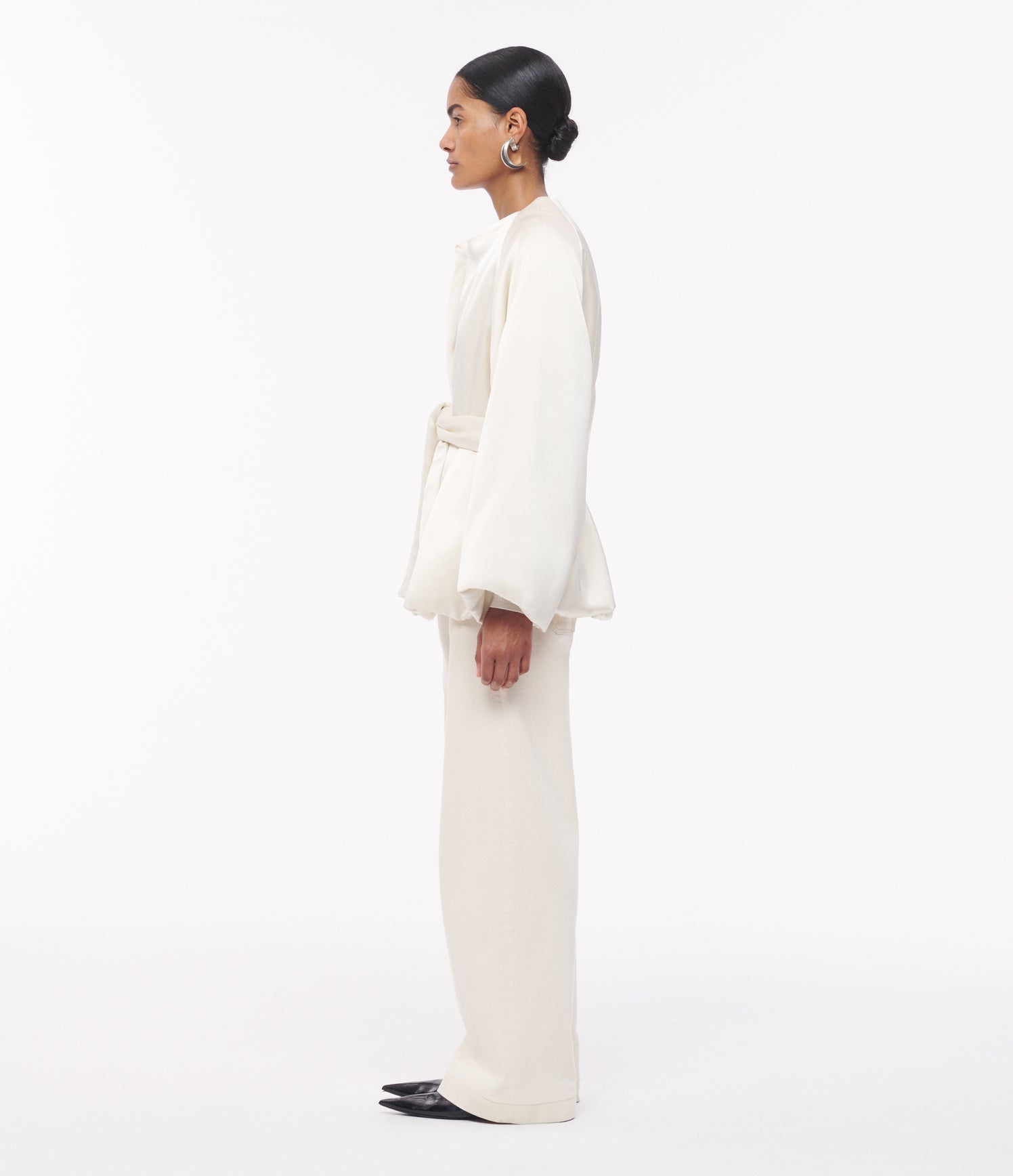 Another Tomorrow Padded Wrap Coat in Cream – Satin Women's Outerwear
