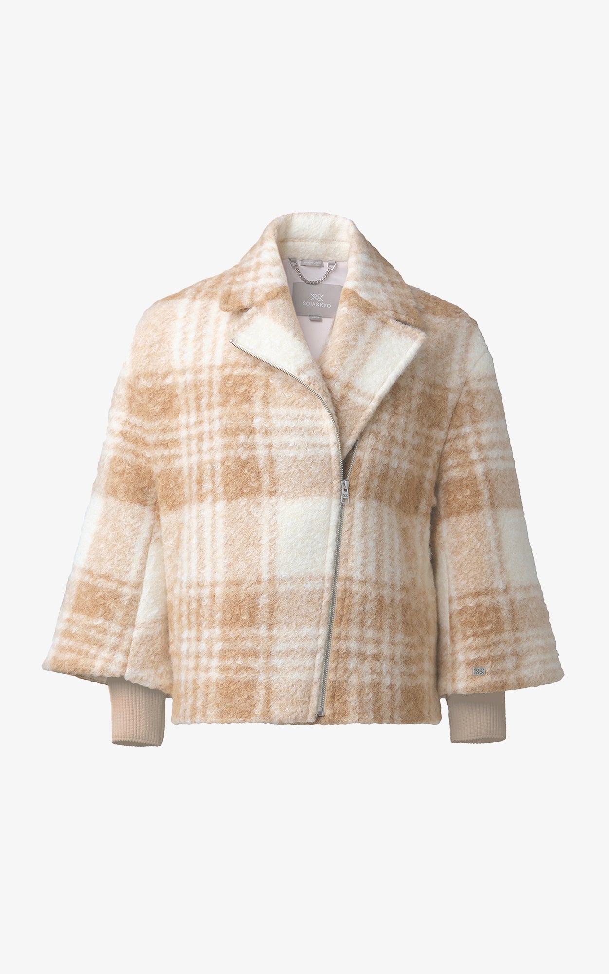 Pauline Relaxed-Fit Plaid Jacket With Biker Collar | Hush