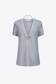 Crystal Butterfly V-Neck T-Shirt Dress | Grey Melange