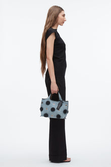 Denim Mini Market Tote with Leather Flowers | Washed Indigo