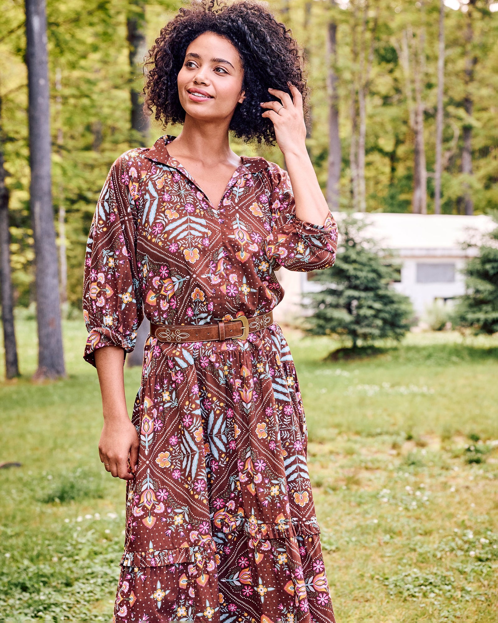 Floral Bandana - Fayette Dress - Tanned Copper - Printfresh