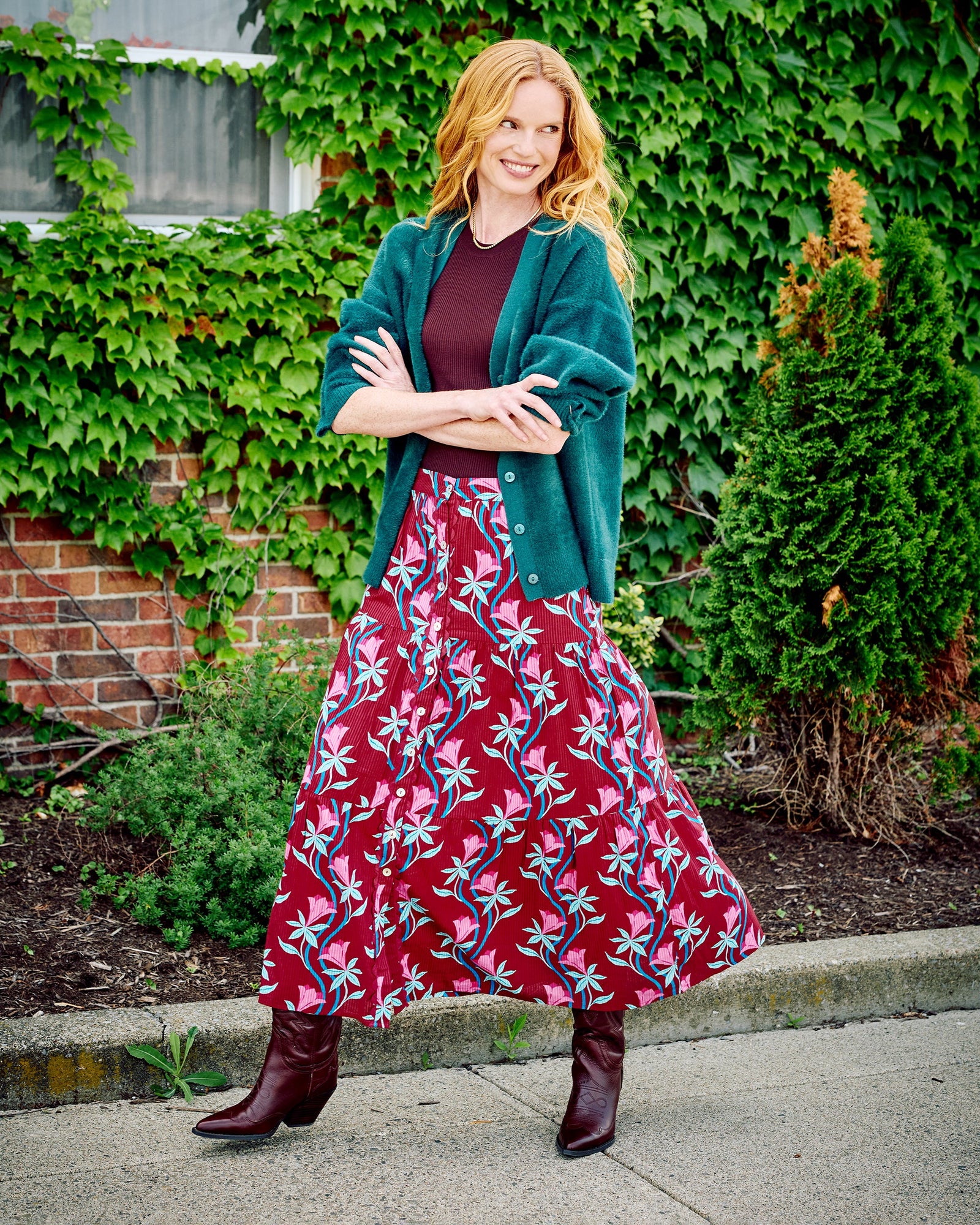 Moonflower Vine - Tessa Skirt - Barn Red - Printfresh