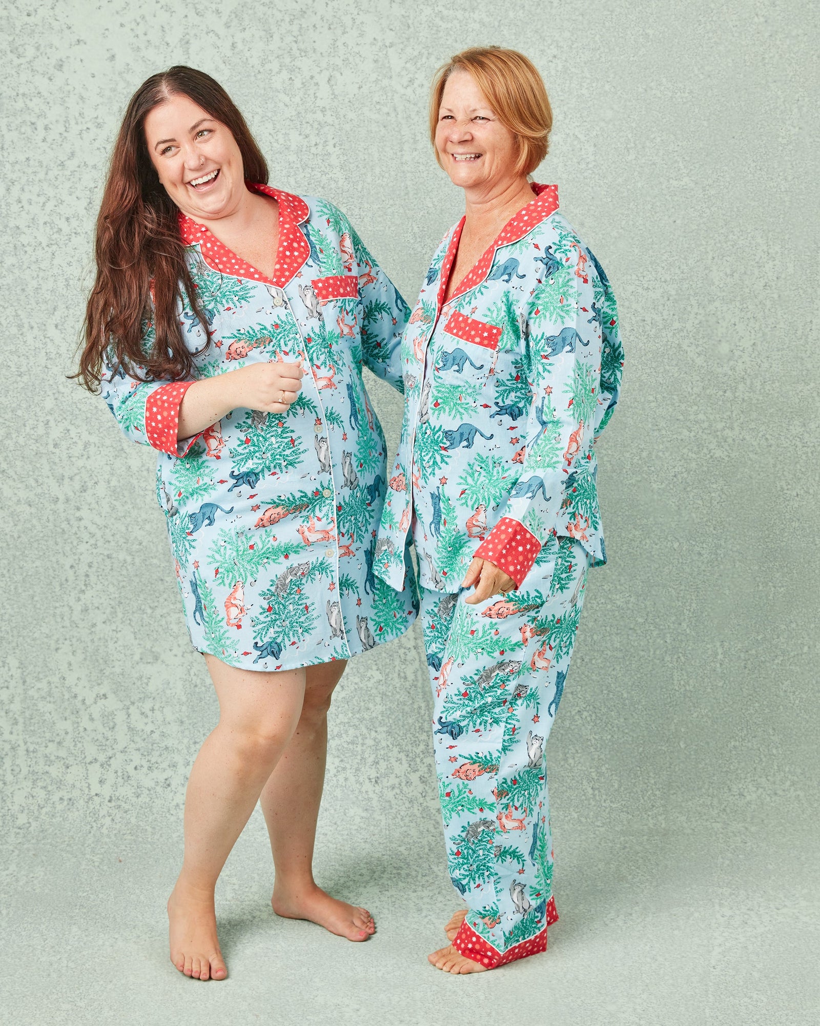 Frisky Firs - Lightweight Flannel Long PJ Set - Twinkling Blue - Printfresh