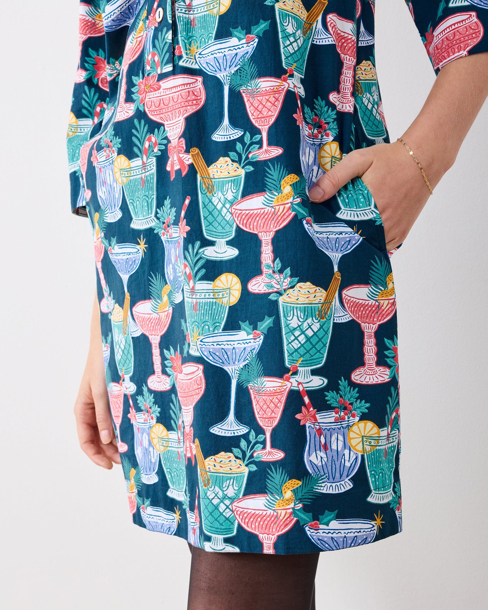 Christmas Cocktails - Goa Dress - Navy - Printfresh