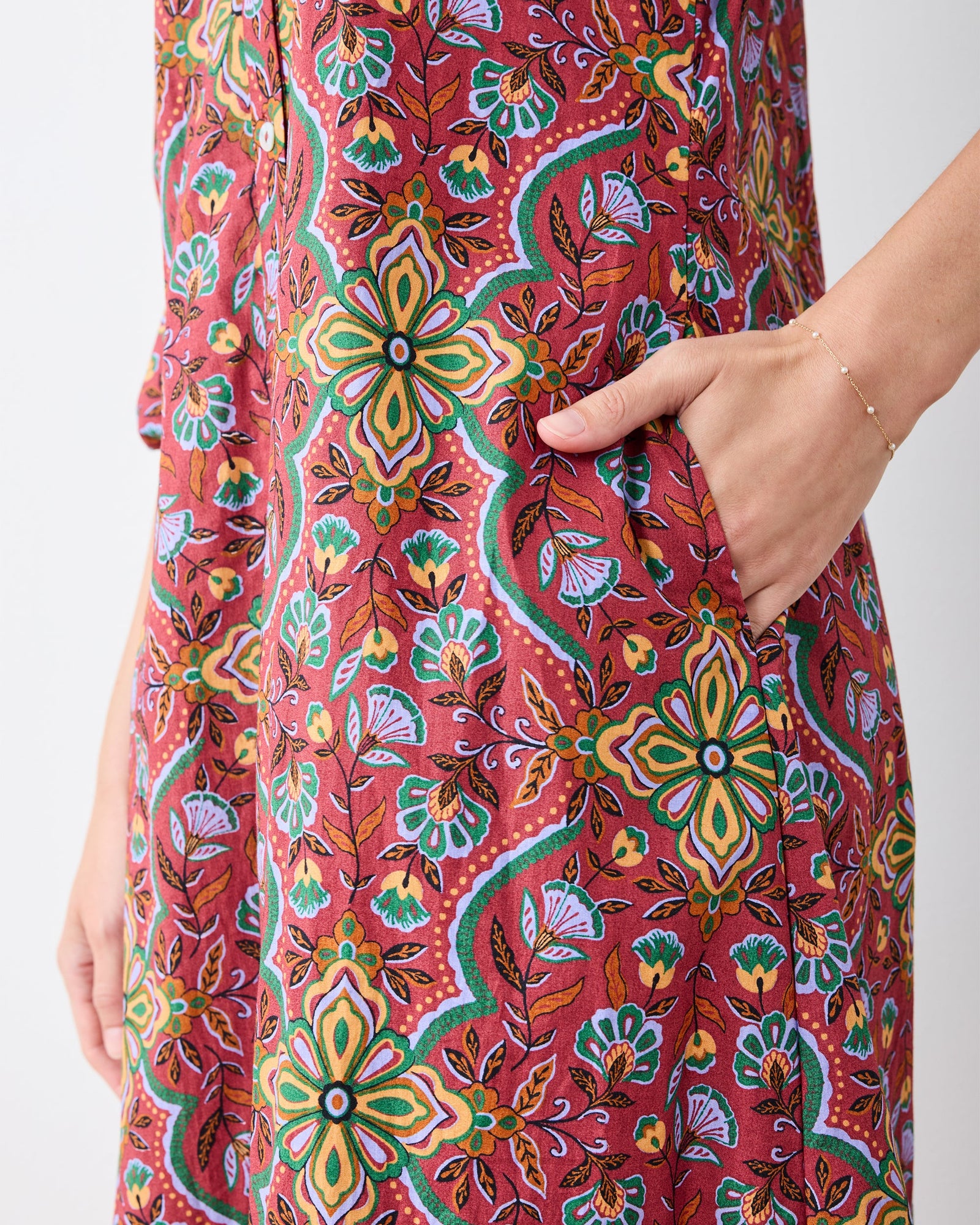 Festive Tapestry - Charlotte Dress - Burgundy - Printfresh