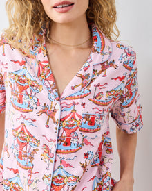 Christmas Carousel - Midweight Flannel Short PJ Set - Pink Garland - Printfresh