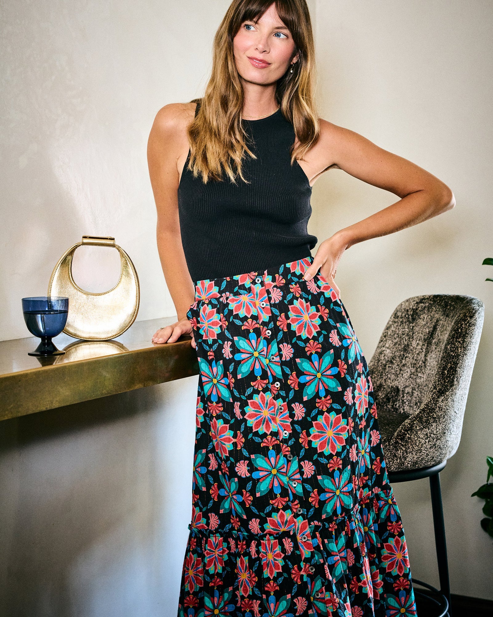 Mid Century Medallion - Perry Skirt - Ink - Printfresh