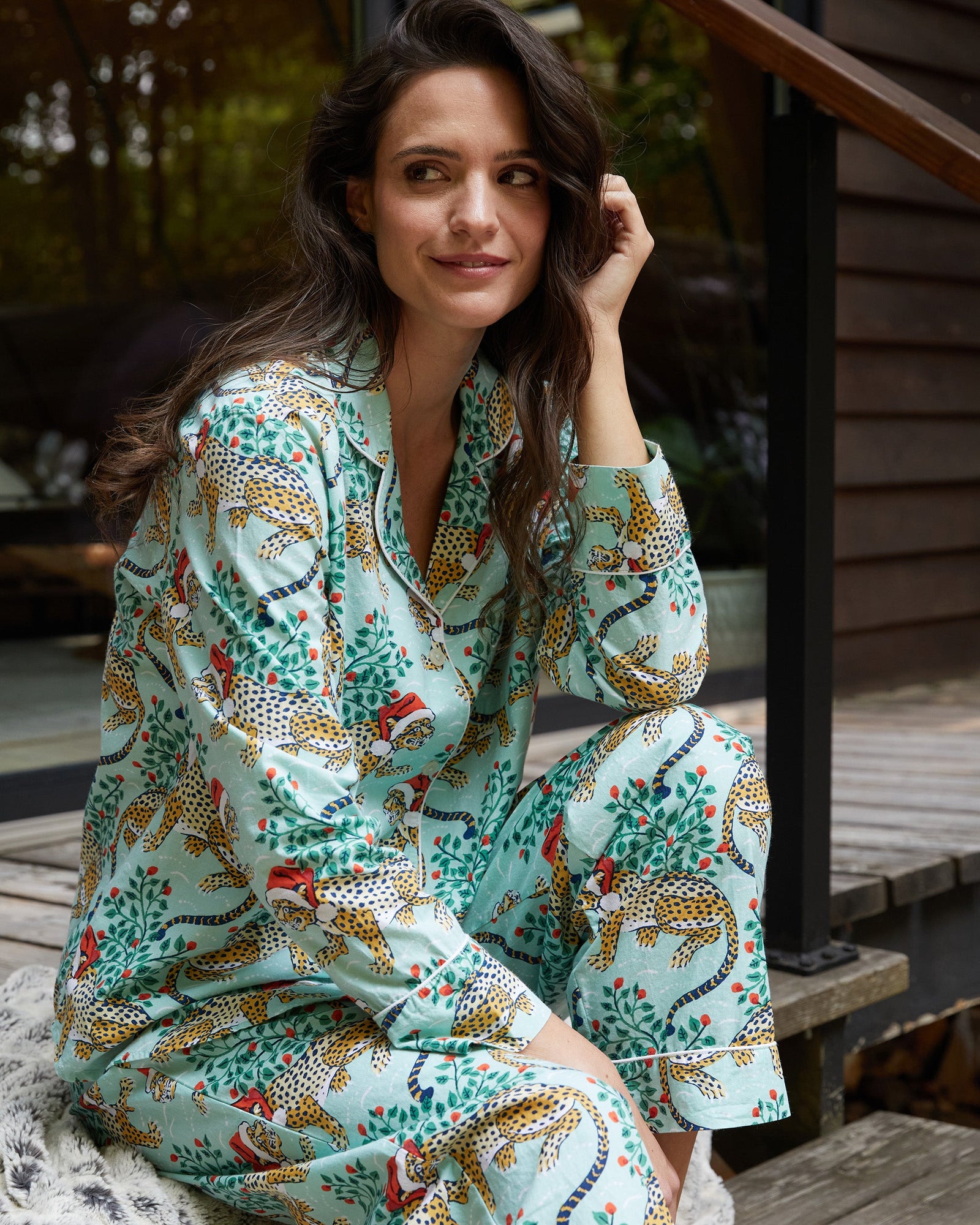 Holly Jolly Bagheera - Flannel Long Sleep Set - Frosted Mint - Printfresh
