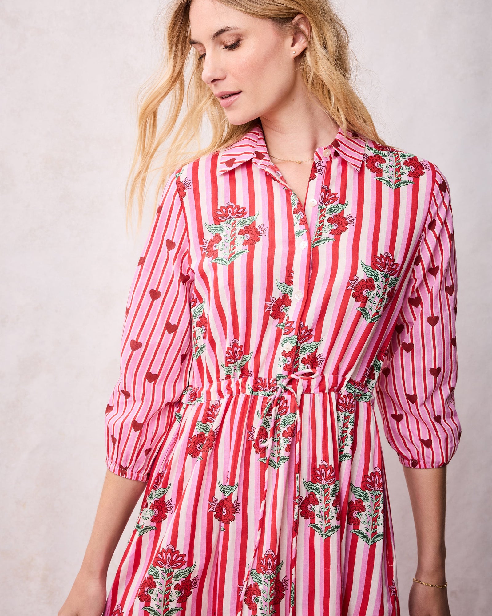 Carnation Stripes - Maison Dress - Scarlet Petal - Printfresh
