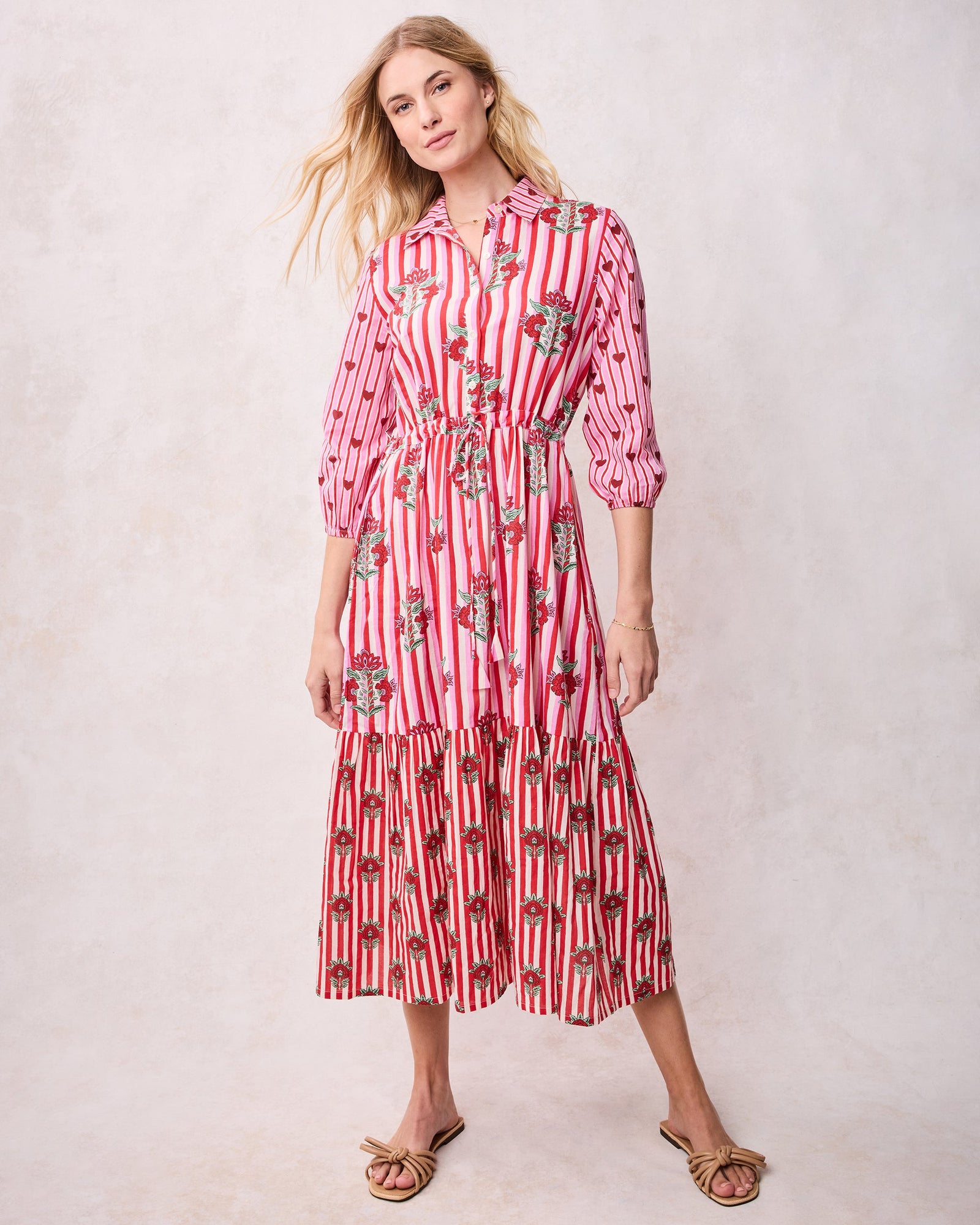 Carnation Stripes - Maison Dress - Scarlet Petal - Printfresh