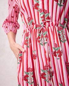 Carnation Stripes - Maison Dress - Scarlet Petal - Printfresh