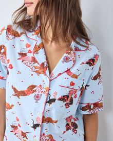 Dachshund Date - Short Sleeve Top & Cropped Pants Set - Pale Blue - Printfresh