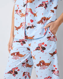 Dachshund Date - Short Sleeve Top & Cropped Pants Set - Pale Blue - Printfresh