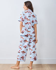 Dachshund Date - Short Sleeve Top & Cropped Pants Set - Pale Blue - Printfresh