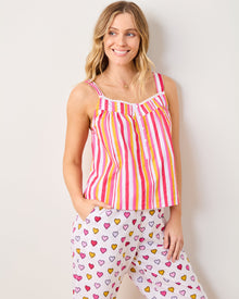 Candy Hearts Stripe - Back To Bed Cropped Pant Set - Candy Cloud - Printfresh