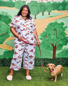 Dachshund Date - Short Sleeve Top & Cropped Pants Set - Pale Blue - Printfresh