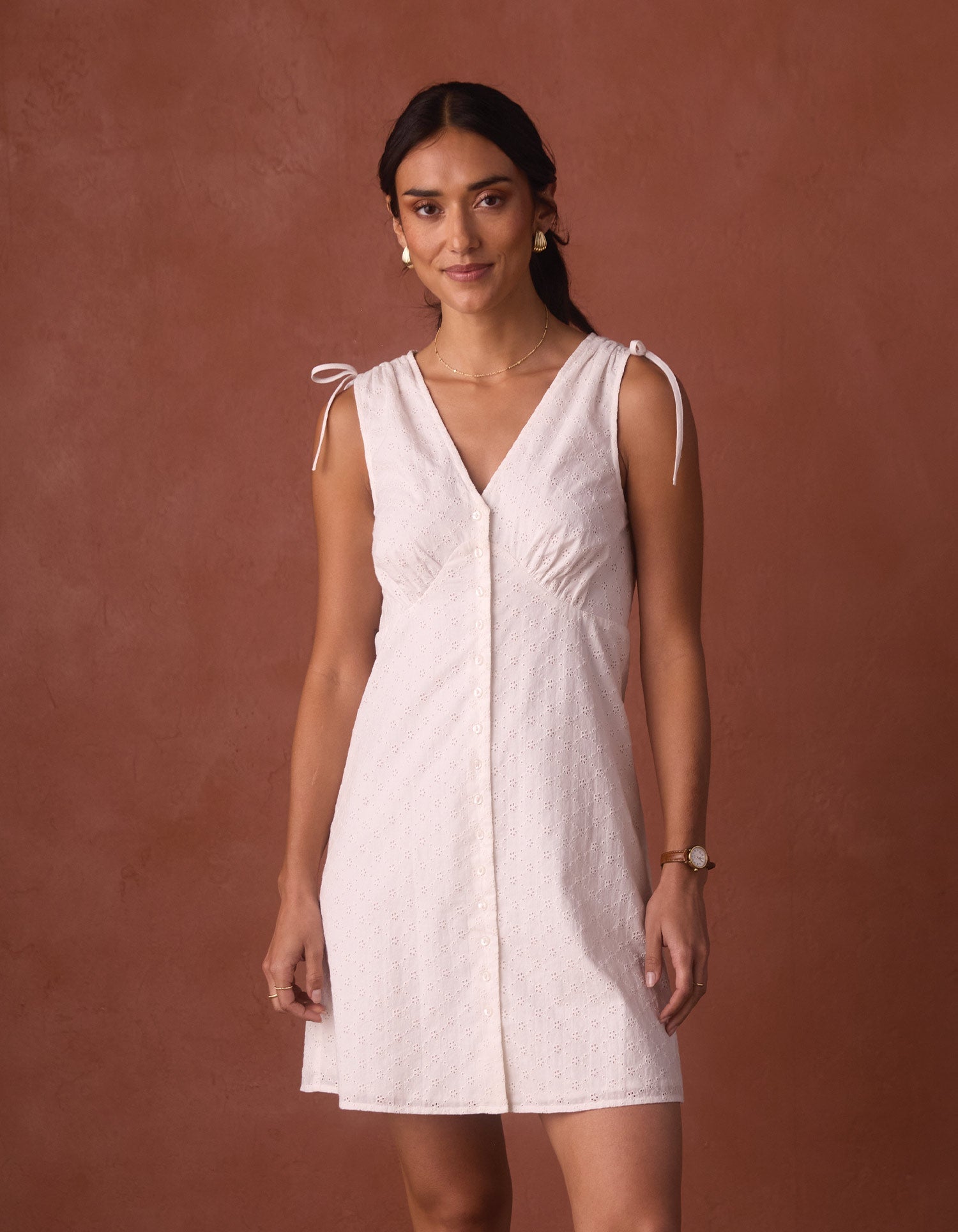 Women | Eyelet Camille Dress | Ecru
