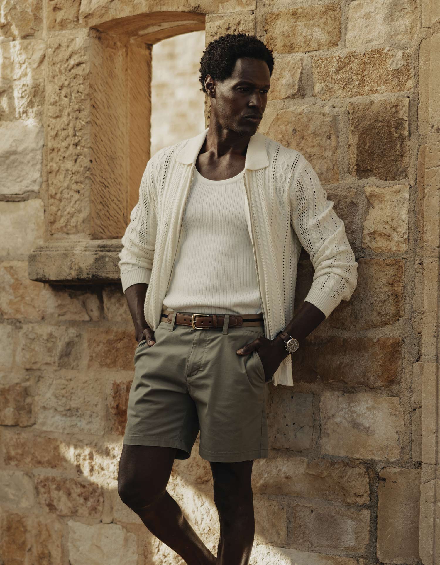 Men | Jacquard Zip Front Cardigan | Ivory