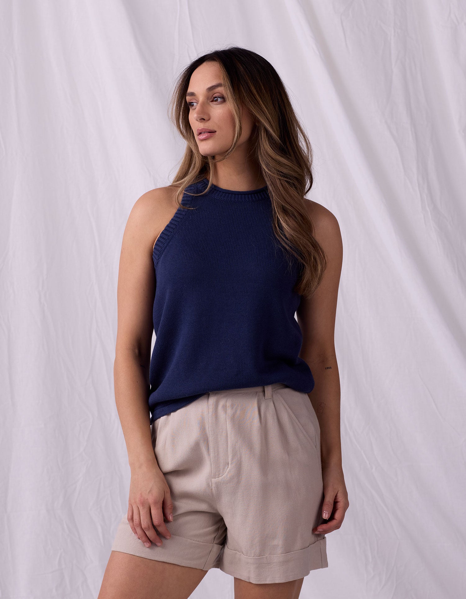 Women | Wanderlust Hi-Neck Tank | Navy