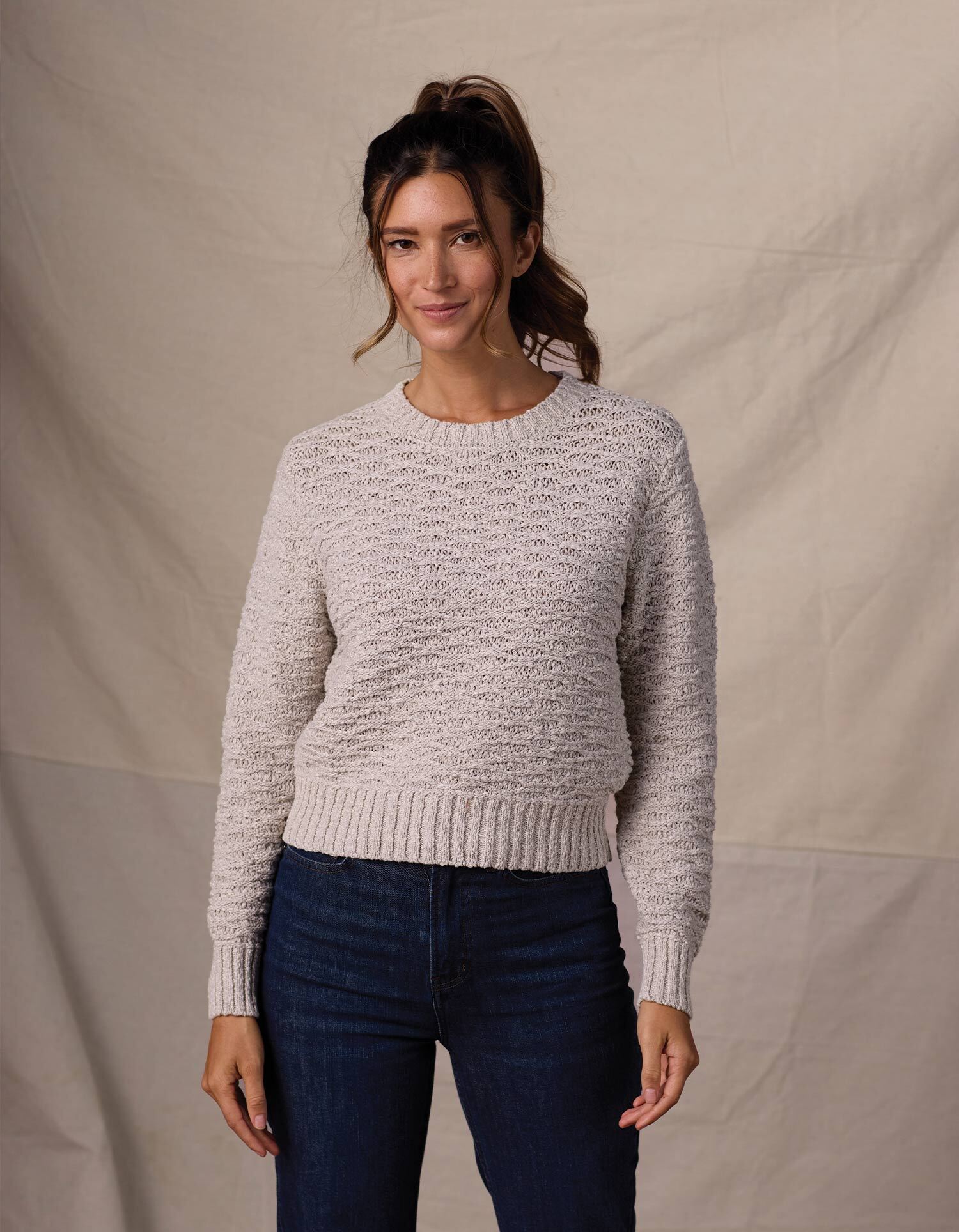 Women | Openwork Fisherman Sweater | Sandstone