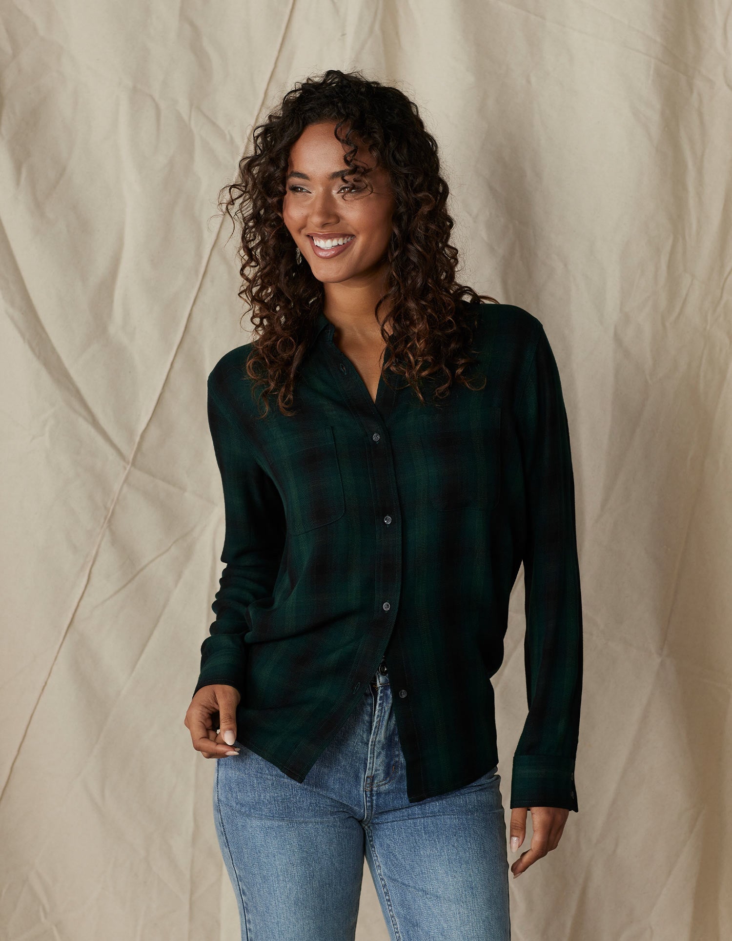 Women | The Harper Button Up | Evergreen Plaid