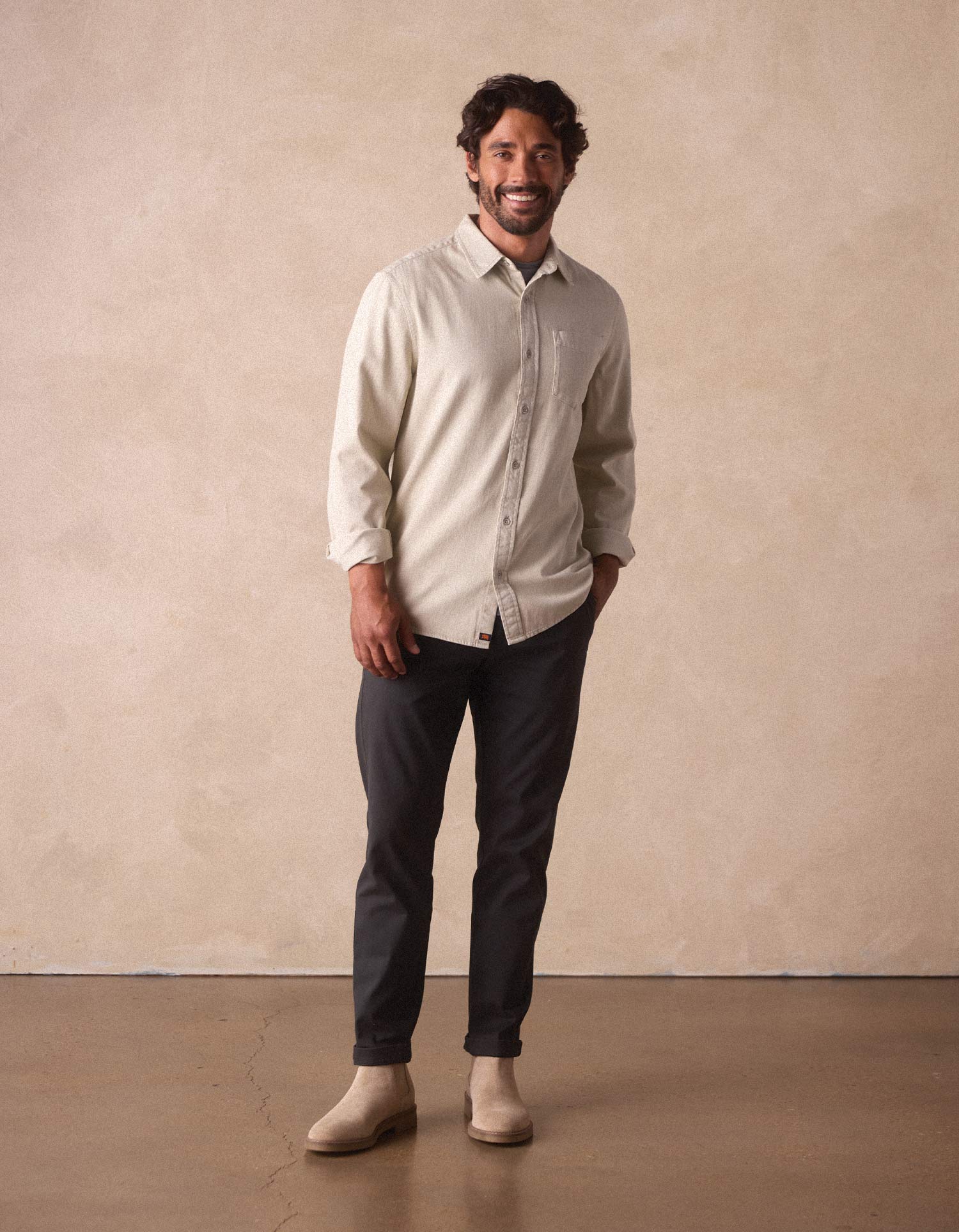 Men | Cotton Denim Long Sleeve Button Up | Silver Moss
