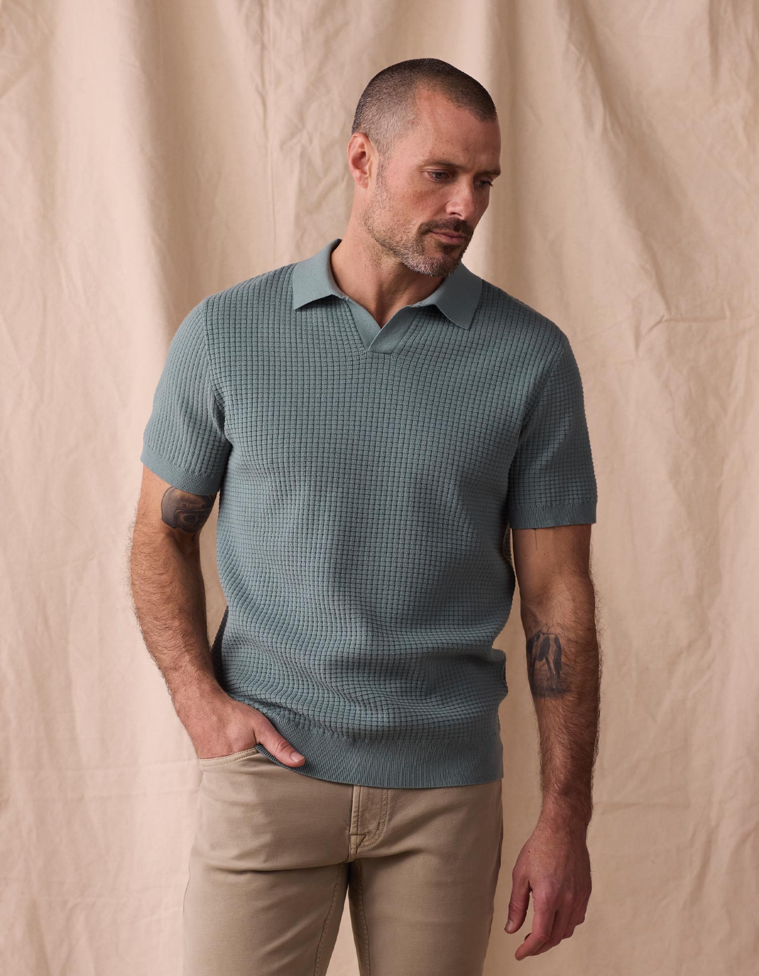 Men | Waffle Stitch Polo | Juniper