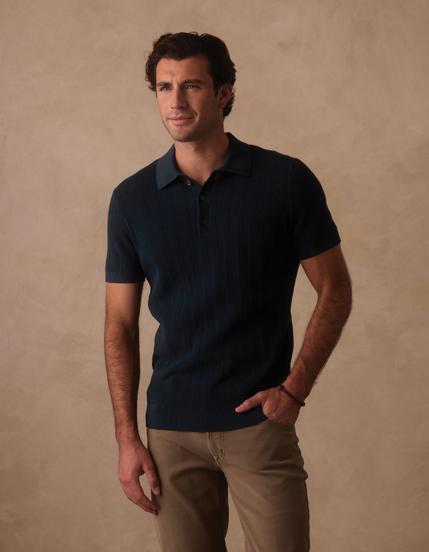 Men | Robles Textured Knit Polo | Dark Oasis