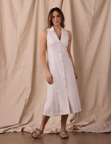 Women | Leukos Linen-Blend Lapel Dress | Ivory