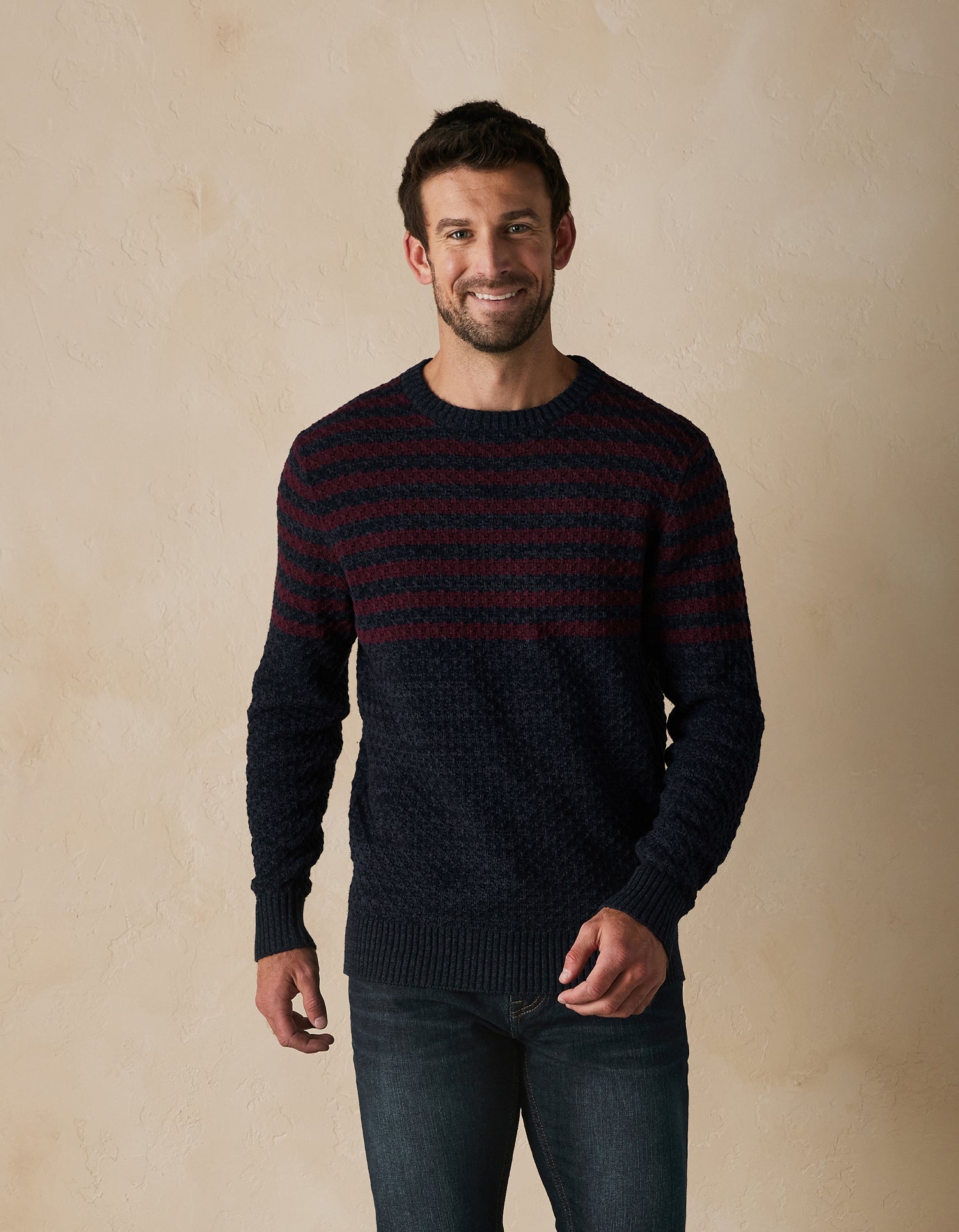 Men | Pique Stitch Crew | Navy-Oxblood