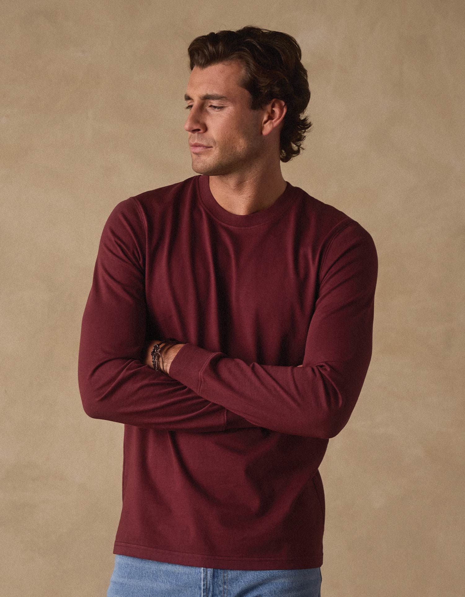 Men | Lennox Jersey Long Sleeve Tee | Port Wine