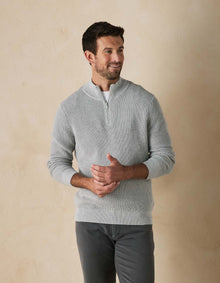 Men | Waffle Knit Quarter Zip Pullover | Grey