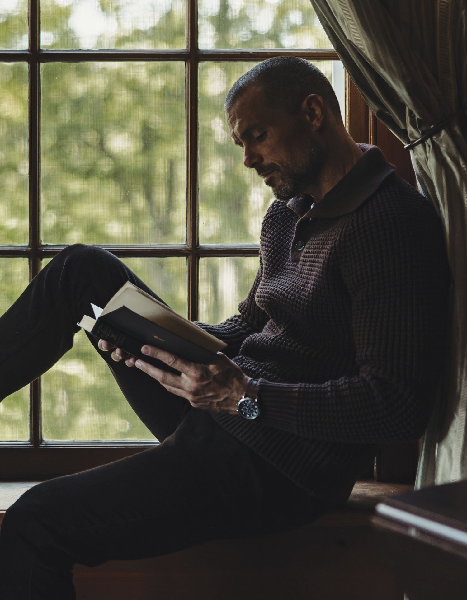 Men | Waffle Sweater Popover | Dark Brown