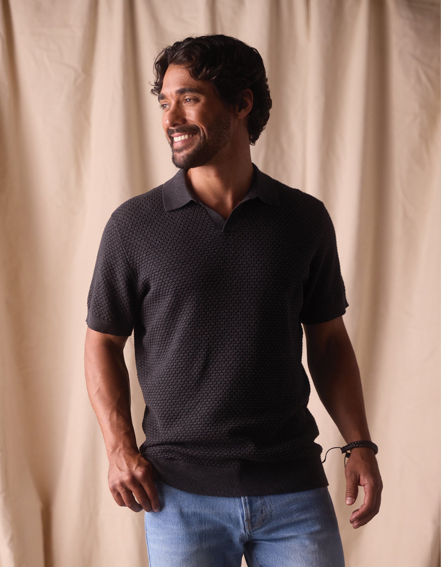 Men | Robles Knit Jacquard Polo | Charcoal