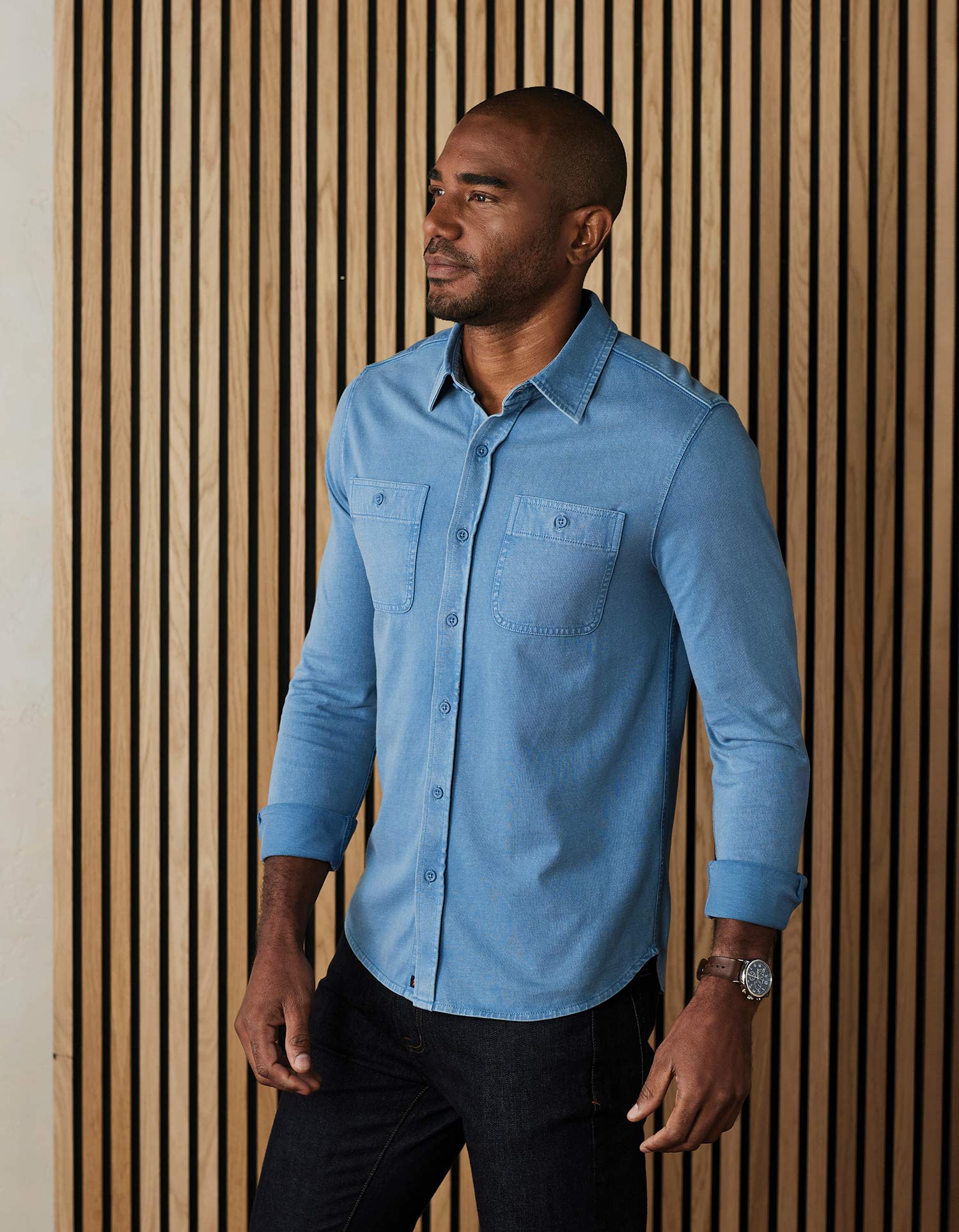 Men | Lennox Jersey Button Up | Slate Blue