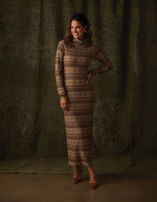 Women | Reverse Fair Isle Maxi Dress | Toasted Chestnut