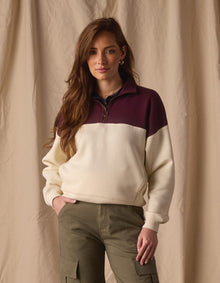 Women | Normal Fleece Retro Quarterzip | Ivory/Port Wine