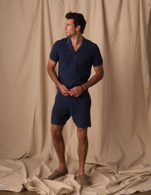 Men | Robles Birdseye Knit Camp Button Up | Denim/Dark Navy