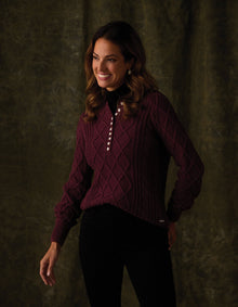 Women | Josefine Cableknit Henley | Port Wine