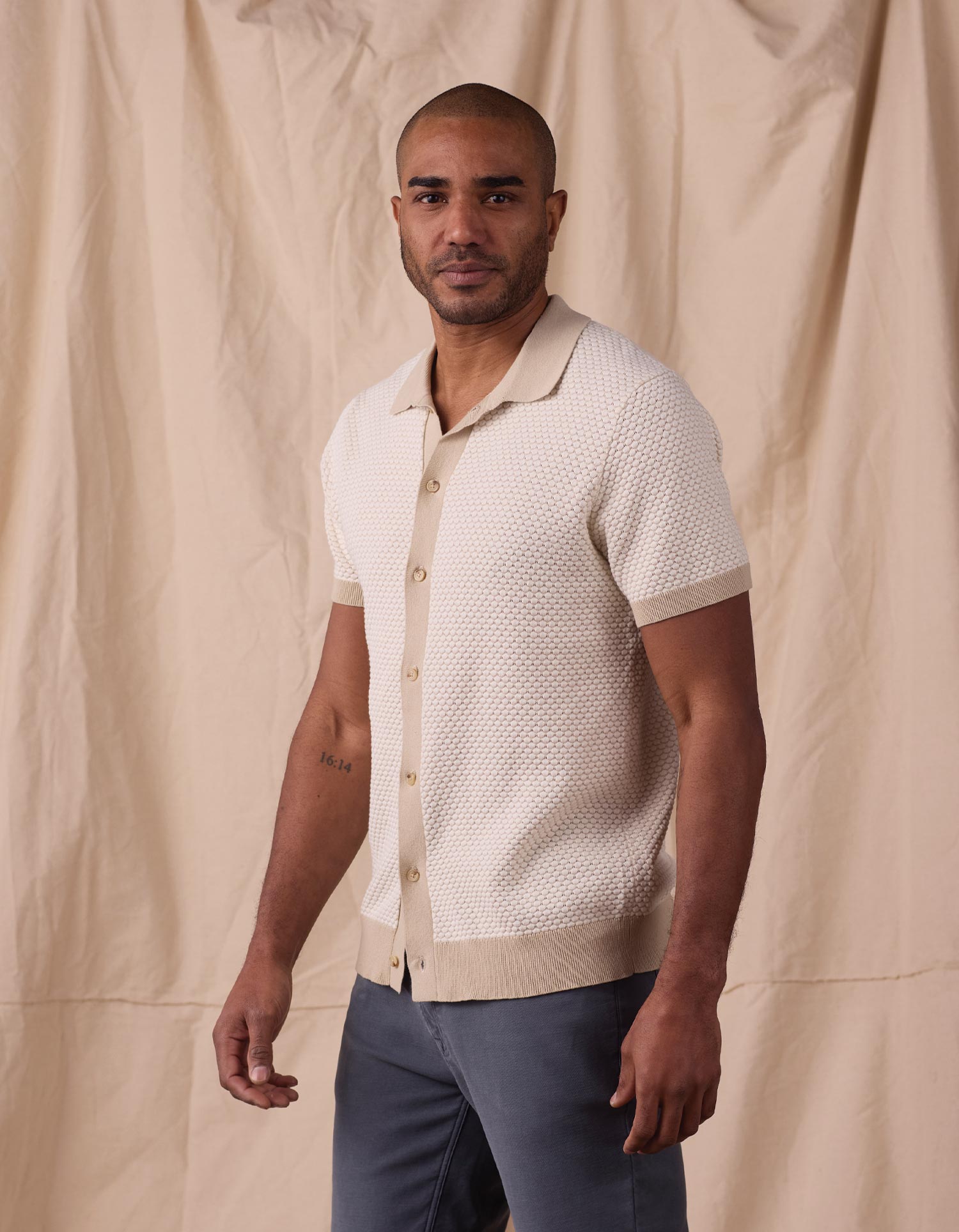 Men | Robles Knit Jacquard Button Up | Ivory/Khaki