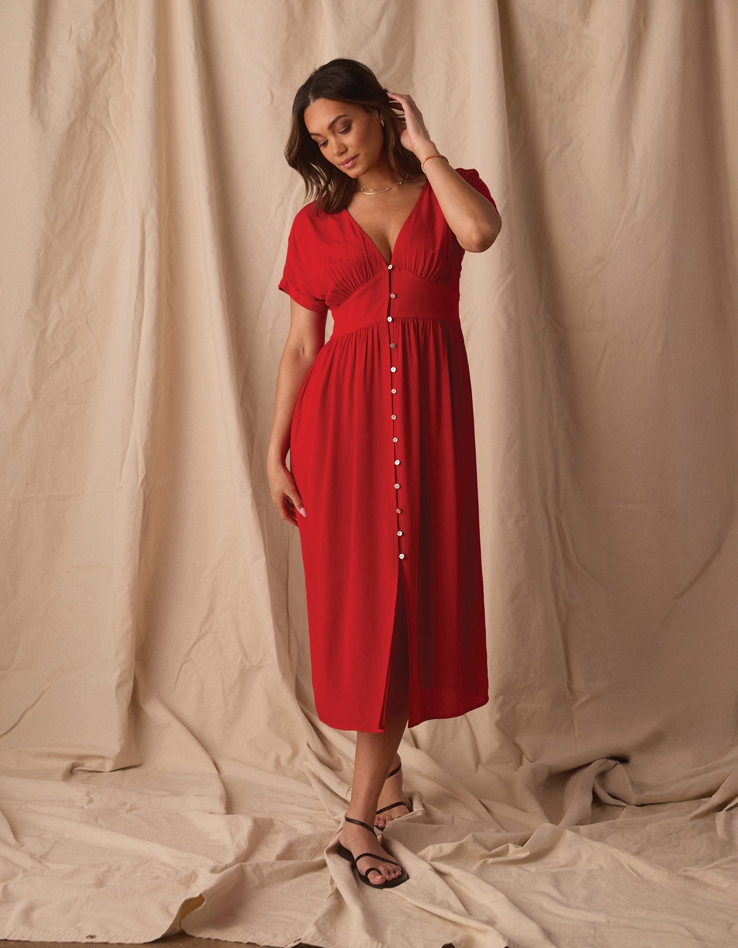 Women | Aria Crepe Midi Dress | Poppy Red