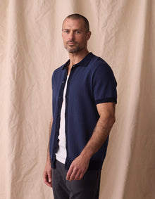 Men | Robles Knit Jacquard Button Up | Denim/Navy