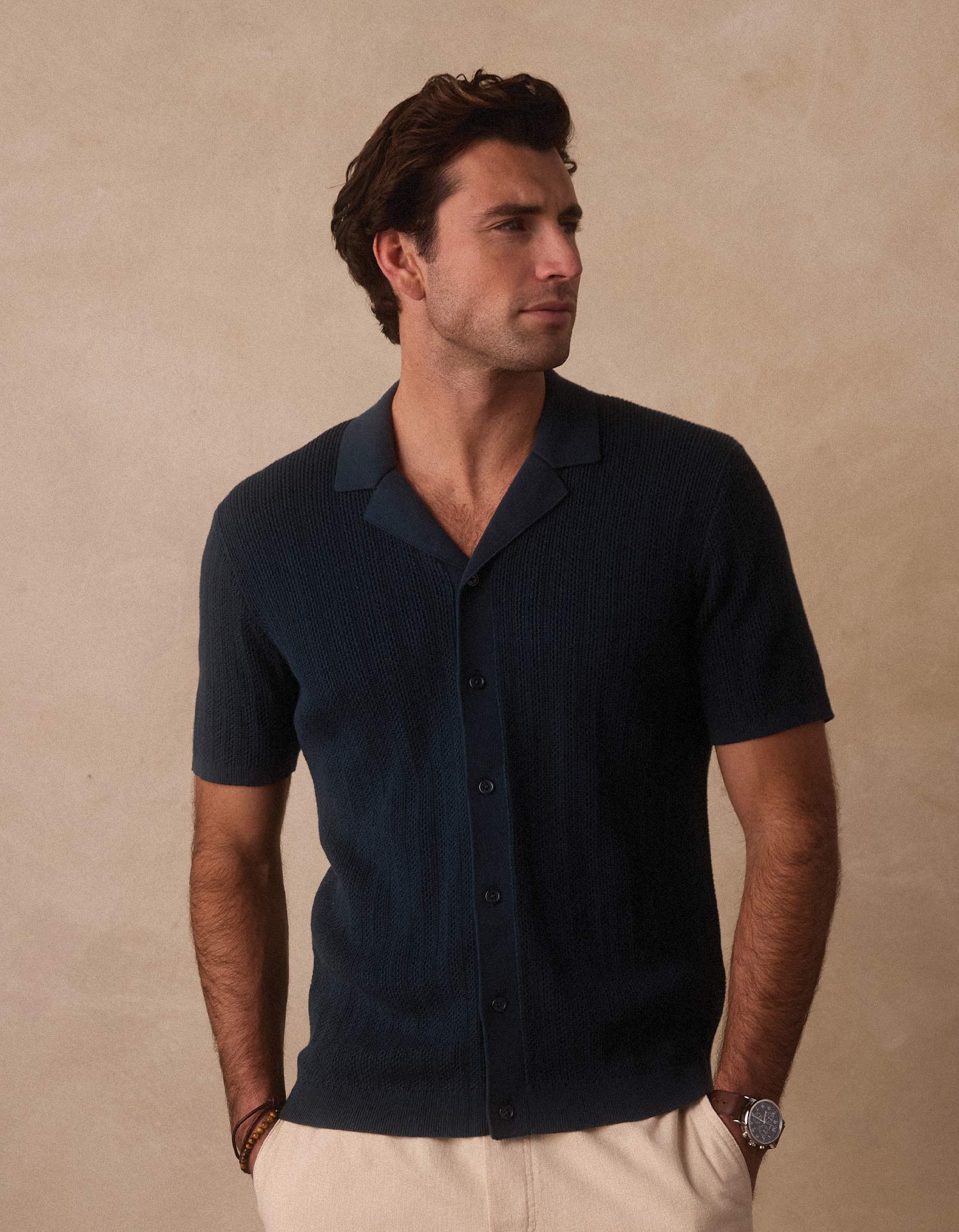 Men | Robles Textured Knit Camp Button Up | Dark Oasis