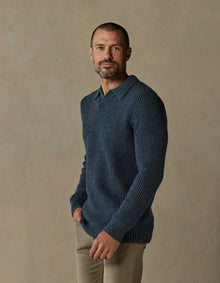 Men | Marled Polo Sweater | Steel Blue