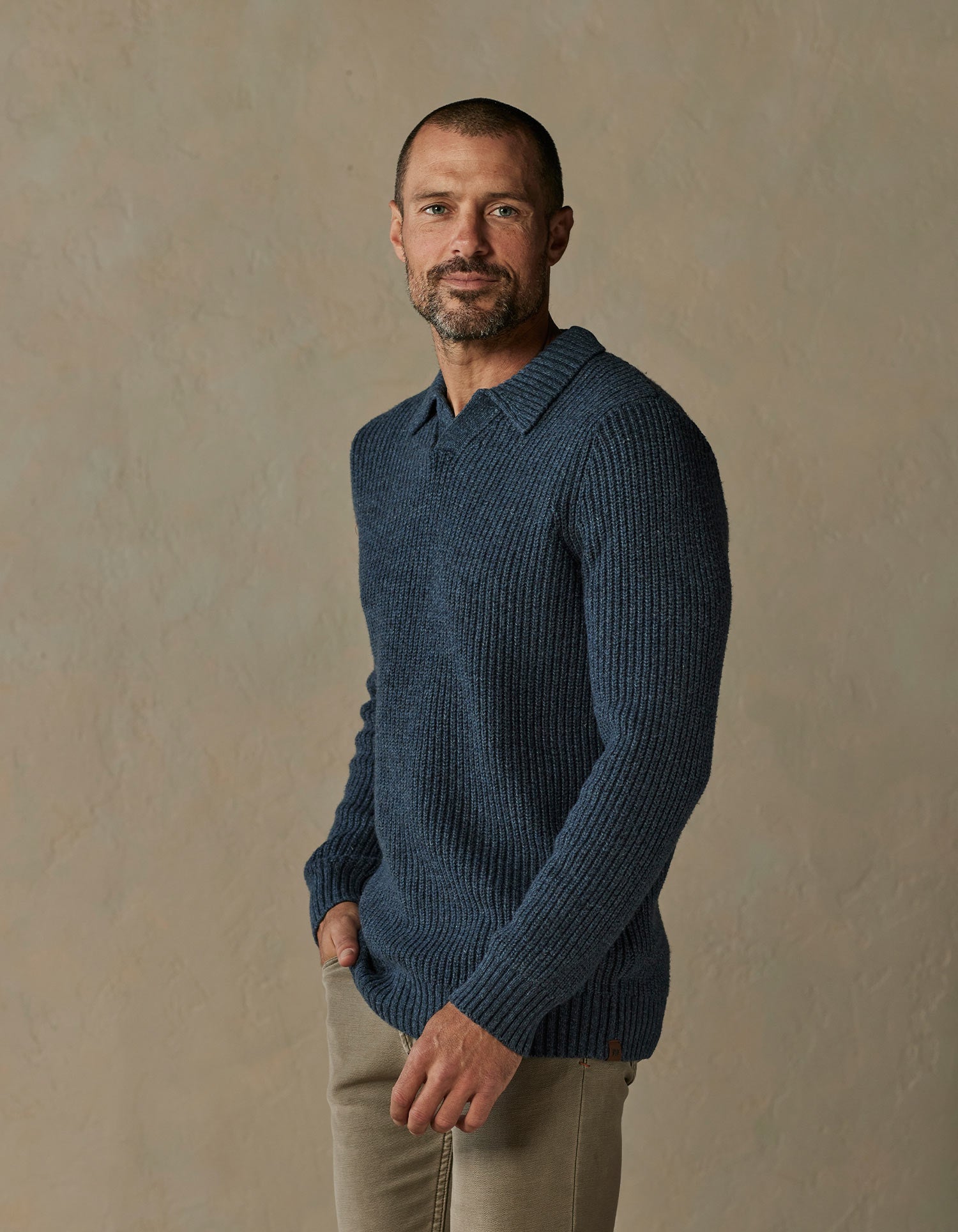 Men | Marled Polo Sweater | Steel Blue