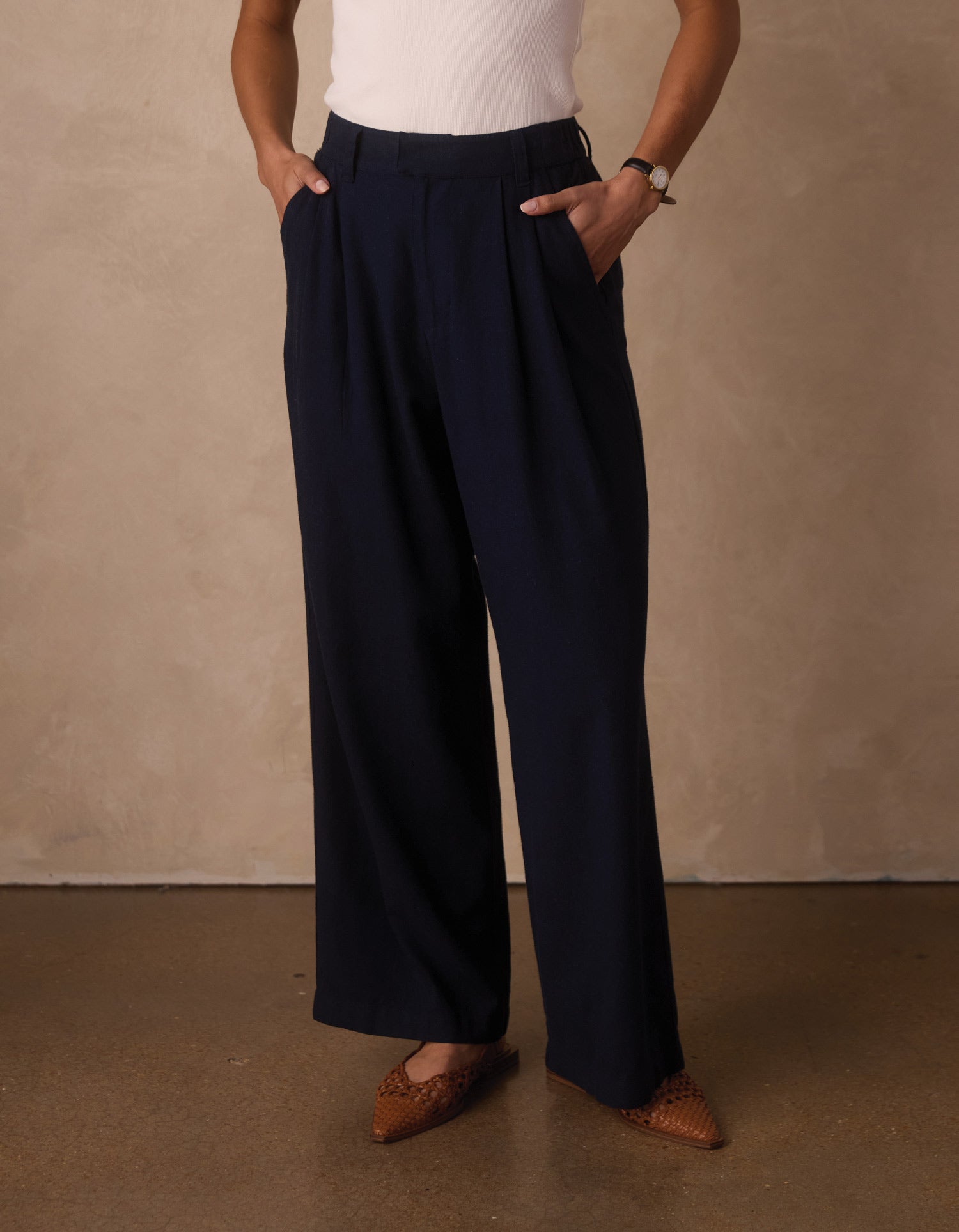 Women | Leukos Linen-Blend Trouser | Navy